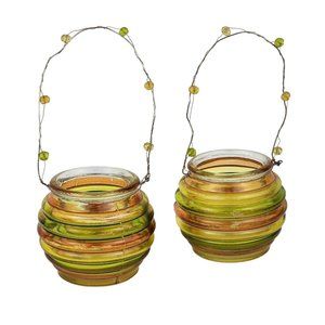 Two Multi-Color Art Glass Vase with Wired Handles